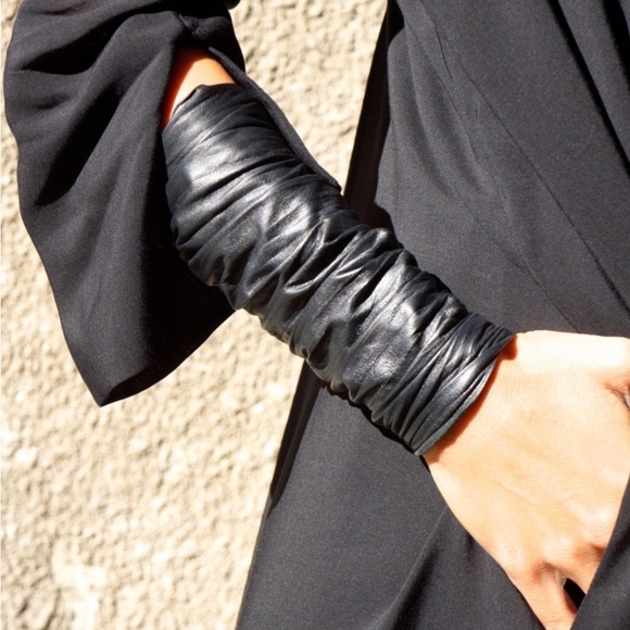 Accessories - Black Ruched Leather Cuff